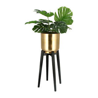 Planter Gold With Wood Stand Gold