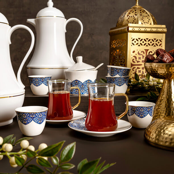 21 Pcs Porcelain Tea And Coffee Set Dark Blue image number 6