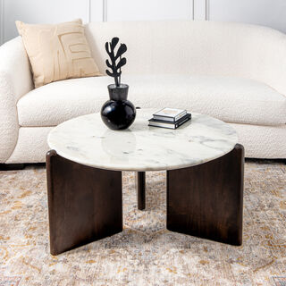 Marble And Wood Coffee Table Dia 80* Ht:40 cm