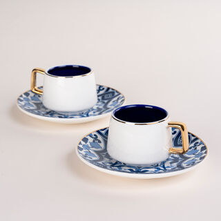 دلتي طقم فناجين قهوة تركي بورسلان لون ذهبي وأزرق 12 قطعة