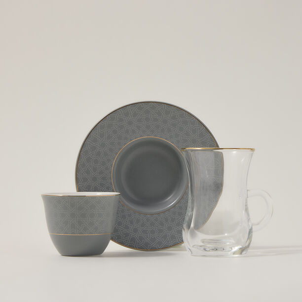 Zukhroof 28Pc Porcelain Tc Set Thumanya Gray Serve 6 image number 1