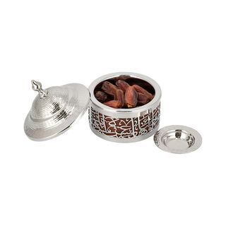 Date Bowl Wood With Steel Cali Silver