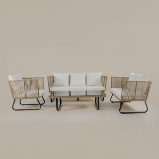 Flat wicker sofa set 4pec with coffee table, white