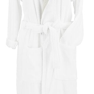 Embroidered Shawl Collar Bathrobe With Linen Cuff White L