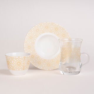 Zukhroof 28 Pieces Porcelain Tea And Coffee Set Othmani Yellow 