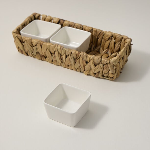 3Pcs Porcelain Square Dish With Rattan Basket image number 1
