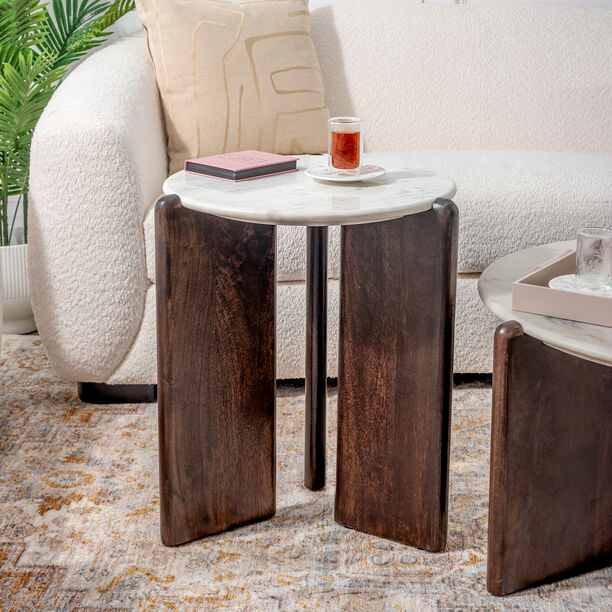 Marble And Wood Side Table Dia 50* ht: 55 cm image number 0
