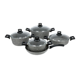 Alberto 9 piece grey granite cookware set