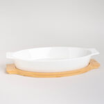 طبق فرن/تقديم بورسلان بقاعدة من الخيزران image number 3