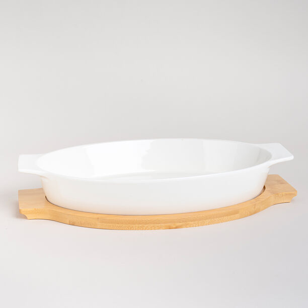 طبق فرن/تقديم بورسلان بقاعدة من الخيزران image number 3