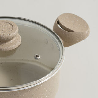 Alberto aluminum cooking pot with glass lid 5.0L, cream