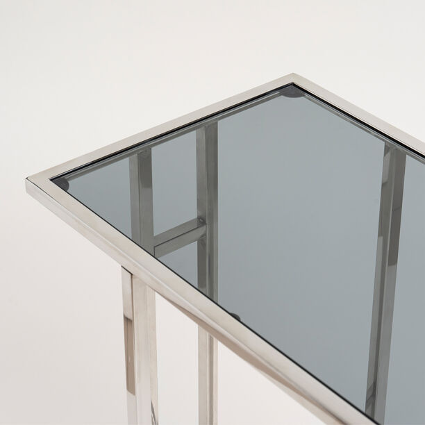 Homez silver stainless steel side table with glass top 50*30*60cm image number 3