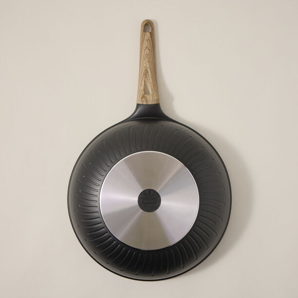 Alberto Non Stick Wok Pan With Glass Lid Black Color image number 4