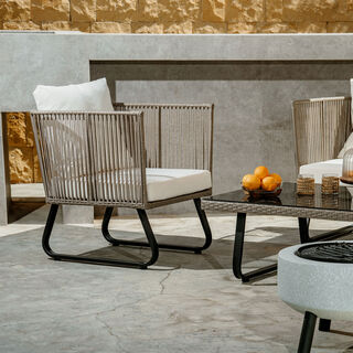 Flat wicker sofa set 4pec with coffee table, white