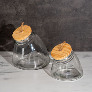 Alberto Leaning Glass Jar With Wooden Lid 1600Ml