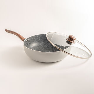 Alberto round grey fry pan with glass lid 30 cm