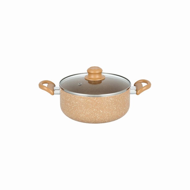 Pentola 9pcs aluminum non stick cookware set with glass lids, brown image number 4