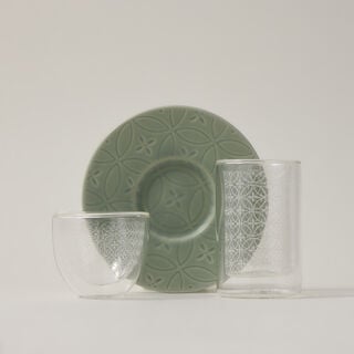 Dallaty green porcelain and glass Tea and coffee cups set 18 pcs