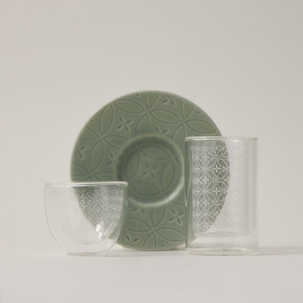 Dallaty green porcelain and glass Tea and coffee cups set 18 pcs image number 1