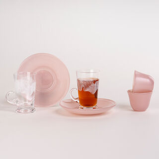 Dallaty peach porcelain and glass Tea and coffee cups set 18 pcs
