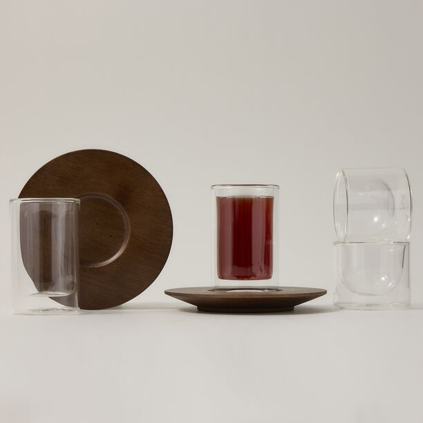 Dallaty wood and glass Tea and coffee cups set 18 pcs image number 0
