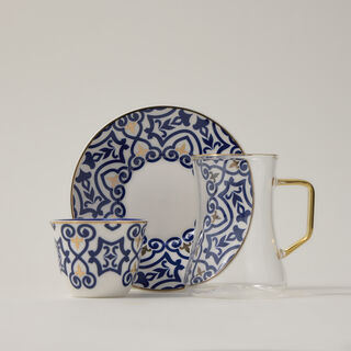 Dallaty blue and gold porcelain tea and coffee cups set 18 pcs