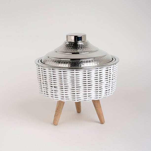 سلة من البامبو مع وعاء تقديم بغطاء لون ذهبي/حجم صغير image number 0