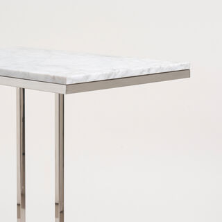 Silver Stainless Steel Side Table With Marble Top