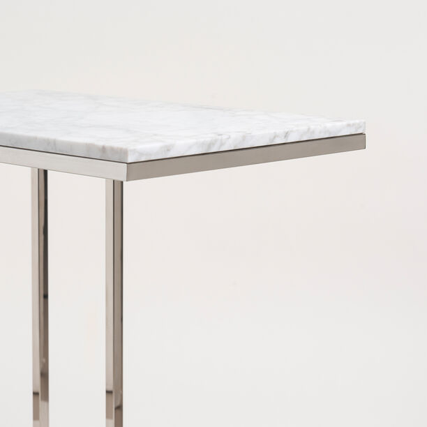 Silver Stainless Steel Side Table With Marble Top image number 1