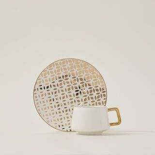 دلتي طقم فناجين قهوة تركي بورسلان لون ذهبي وأبيض 12 قطعة