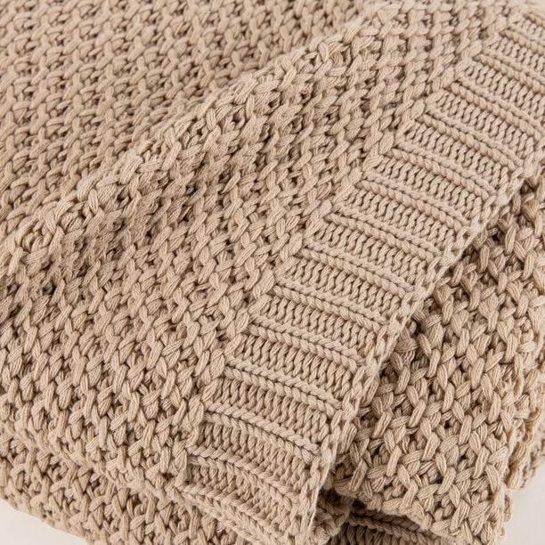 Boutique Blanche Loft 100% Cotton Knitted Throw Natural 130*180cm image number 1