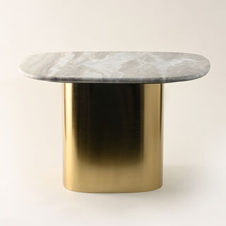 هومز طاولة قهوة بقاعدة معدنية وسطح من الرخام، 50*60*38سم