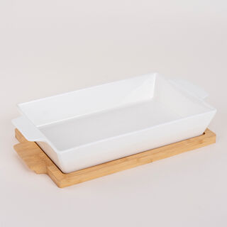 La Mesa Oven/Serving Rectangle Plate With Bamboo