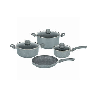 بنتولا طقم أواني طبخ 7 قطع ألمنيوم غير لاصق مع أغطية زجاج، رمادي