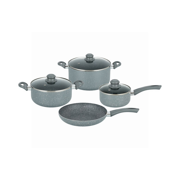 بنتولا طقم أواني طبخ 7 قطع ألمنيوم غير لاصق مع أغطية زجاج، رمادي image number 1