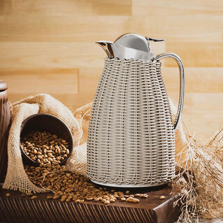 Dallaty Stainless Steel Vacuum Flask Rattan With Design Of Bamboo Grey 1L