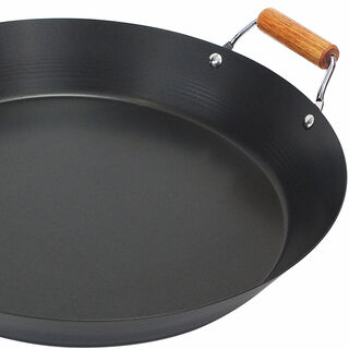Non Stick Wok Pan With Wood Handle Round Shape Black