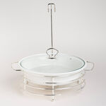 Round Food Warmer With Candle Stand Silver 12" image number 2