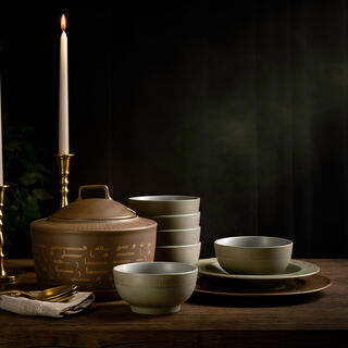 La mesa brown porcelain soup tureen set 6 pc