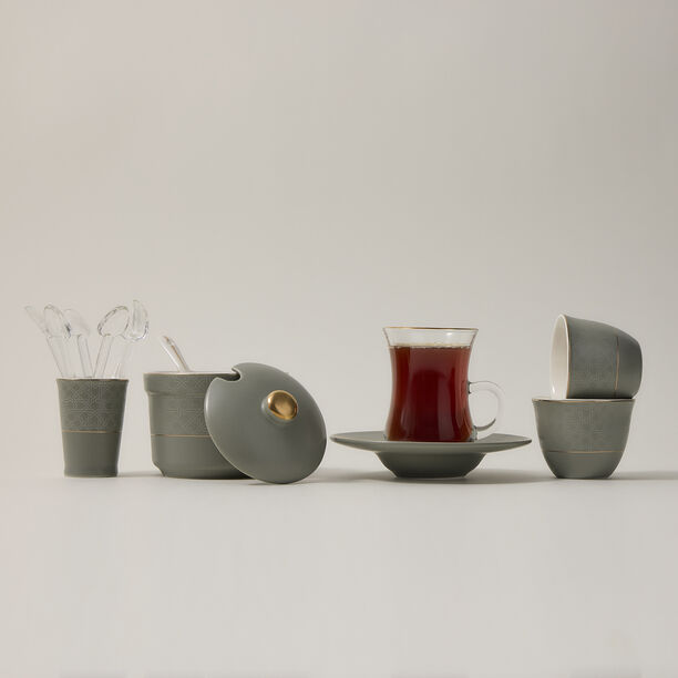 Zukhroof 28Pc Porcelain Tc Set Thumanya Green Serve 6 image number 0