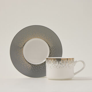 طقم فناجين شاي إنجليزي بورسلان رمادي وأبيض من دلتي 12 قطعة