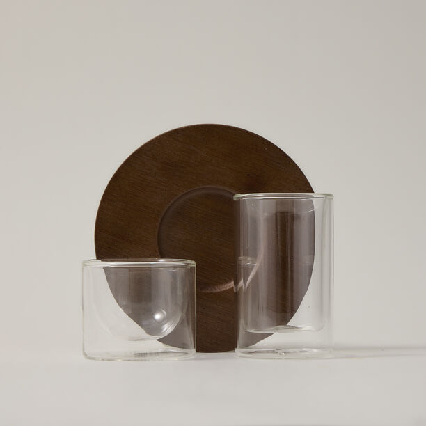 Dallaty wood and glass Tea and coffee cups set 18 pcs image number 1