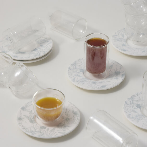 Dallaty white porcelain and glass Tea and coffee cups set 18 pcs image number 4
