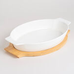 طبق فرن/تقديم بورسلان بقاعدة من الخيزران image number 0