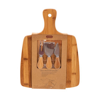 Alberto bamboo cutting board with handle & 3 cheese knives 28*38 cm