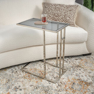 Homez silver stainless steel side table with glass top 50*30*60cm
