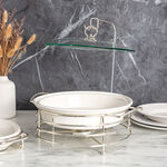 Round Food Warmer With Candle Stand Silver 12" image number 6