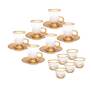 18 Pieces Glass Tea And Coffee Set Sunflower Gold