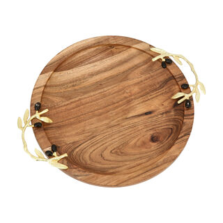 Wooden Round Dish With Olive Handle Xlarge 30Cm