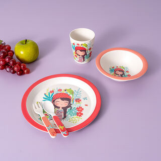 Alberto 5 pieces fiber bamboo kids dinner set jungle girl design
